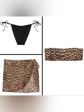 M VS Archives Swim Bandeau Bikini Top Cheeky Sarong Bikini Set Black Leopard